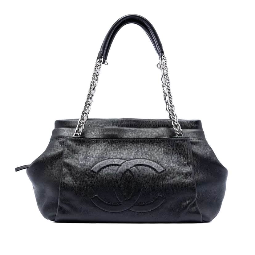 Chanel CC Caviar Tuck Tote Black Leather Good condition - Front View