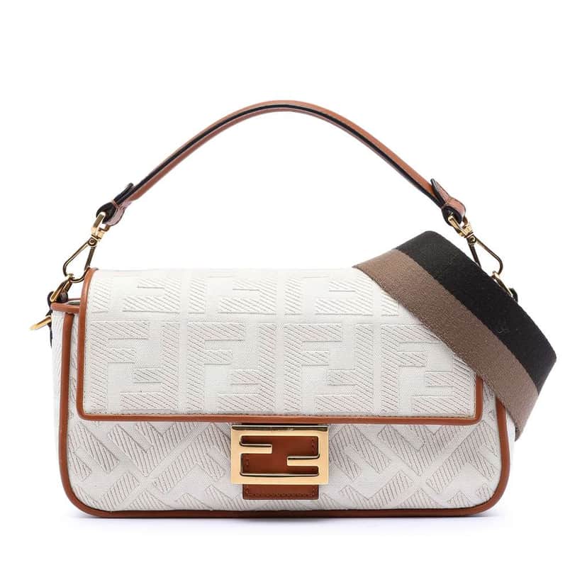 Fendi Zucca Embroidered Canvas Baguette Satchel Brown Canvas Good condition - Front View