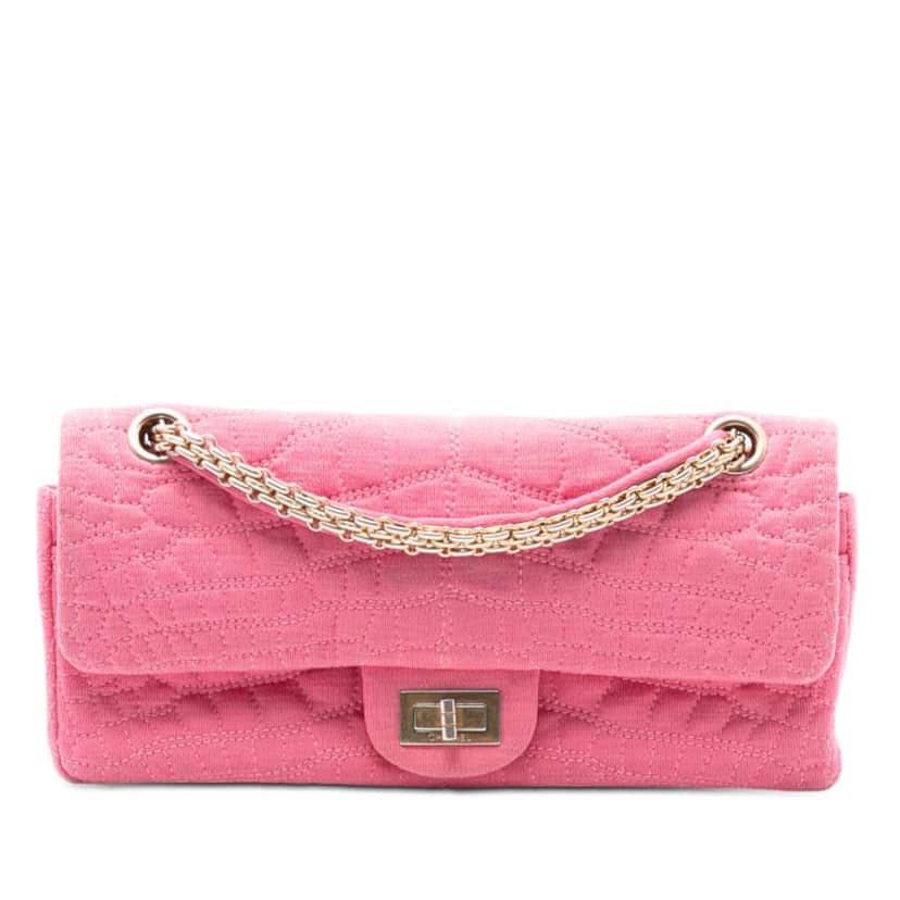 Chanel Croc Quilted Jersey Reissue 2.55 East West Double Flap Pink Cotton Good condition - Front View