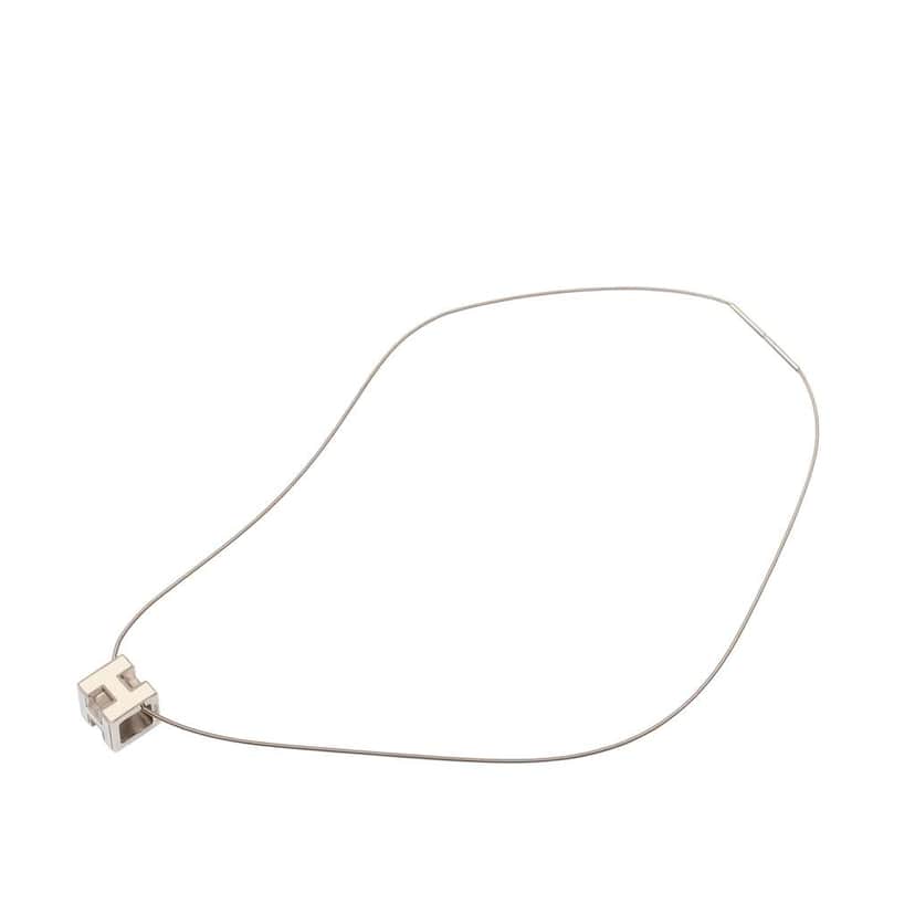 Hermès Palladium Plated Enamel Cage D H Pendant Necklace Silver Metal Good condition - Front View