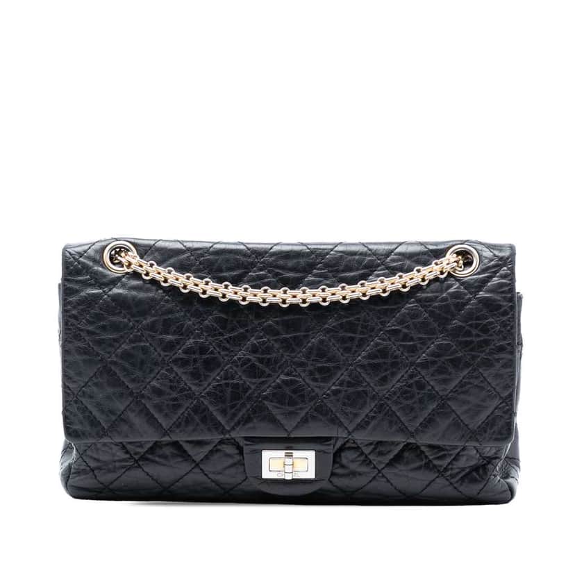 Chanel Quilted Aged Calfskin Reissue 2.55 Double Flap 226 Black Leather Very good condition - Front View