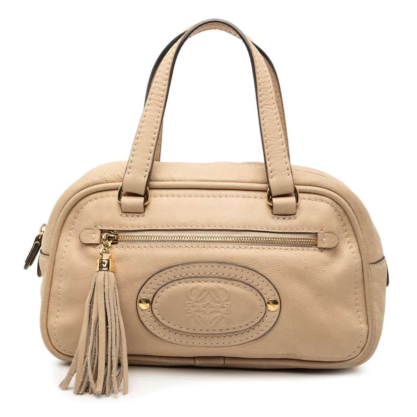 Loewe Mini Anagram Leather Tassel Handbag Brown Leather Very good condition - Front View