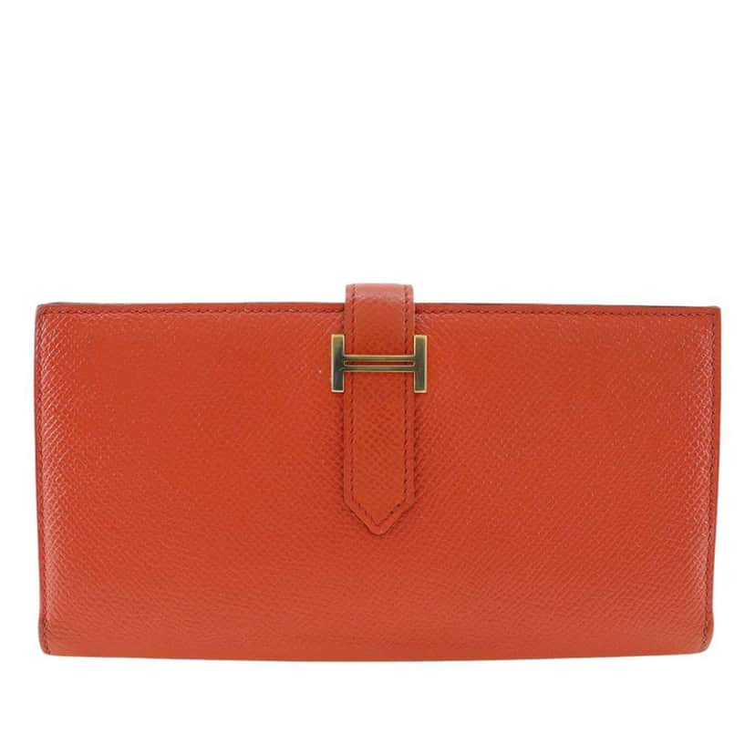 Hermès Epsom Bearn Soufflet Wallet Orange Leather Good condition - Front View