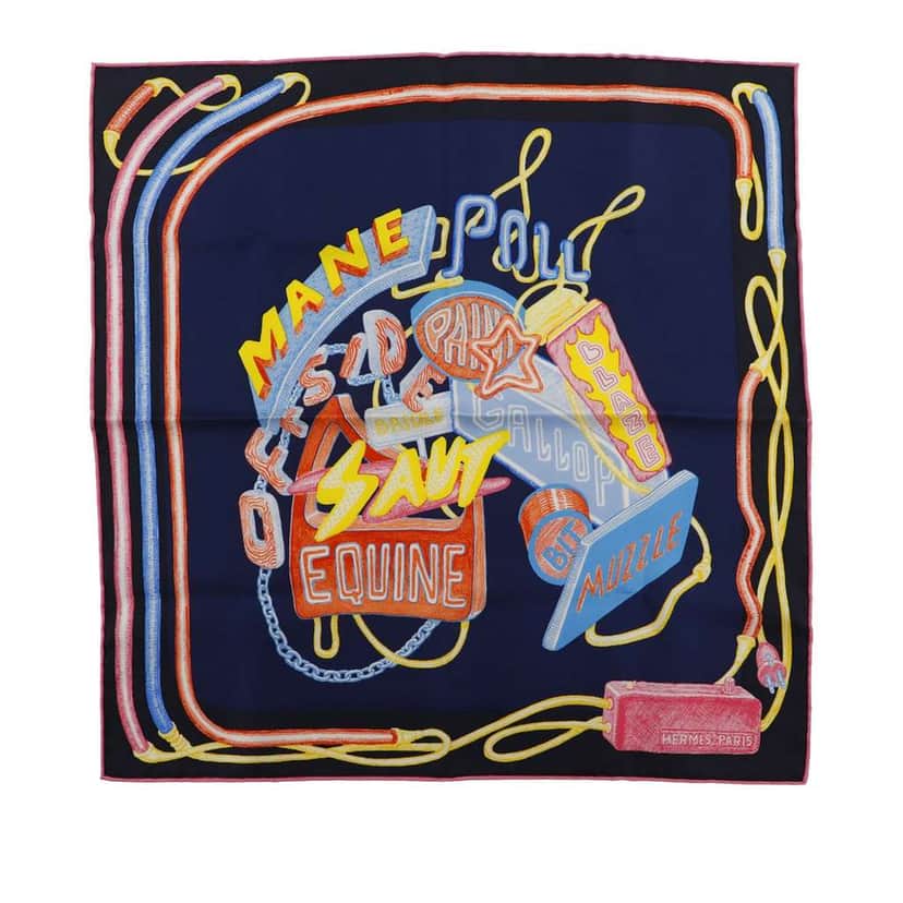 Hermès Gavroche Chevaloscope Neon Pointille Silk Scarf 45 Blue Silk Good condition - Front View