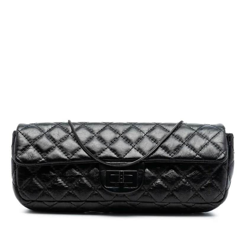 Chanel Quilted Glazed Calfskin Reissue 2.55 Clutch with Chain Black Leather Good condition - Front View