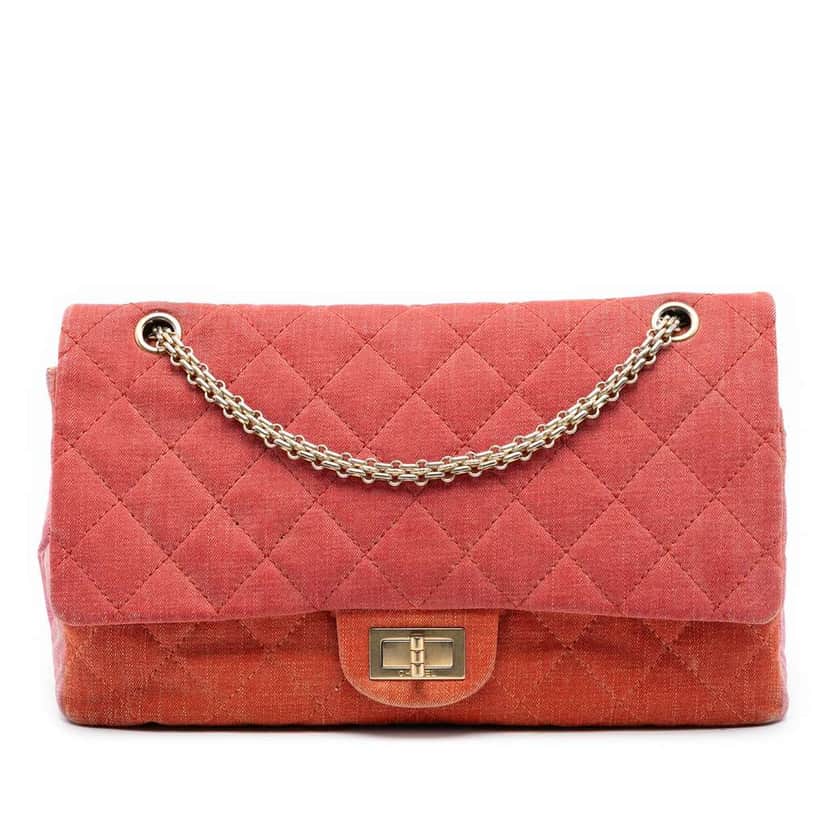 Chanel Tricolor Quilted Denim Reissue 2.55 Double Flap 227 Orange Denim Good condition - Front View