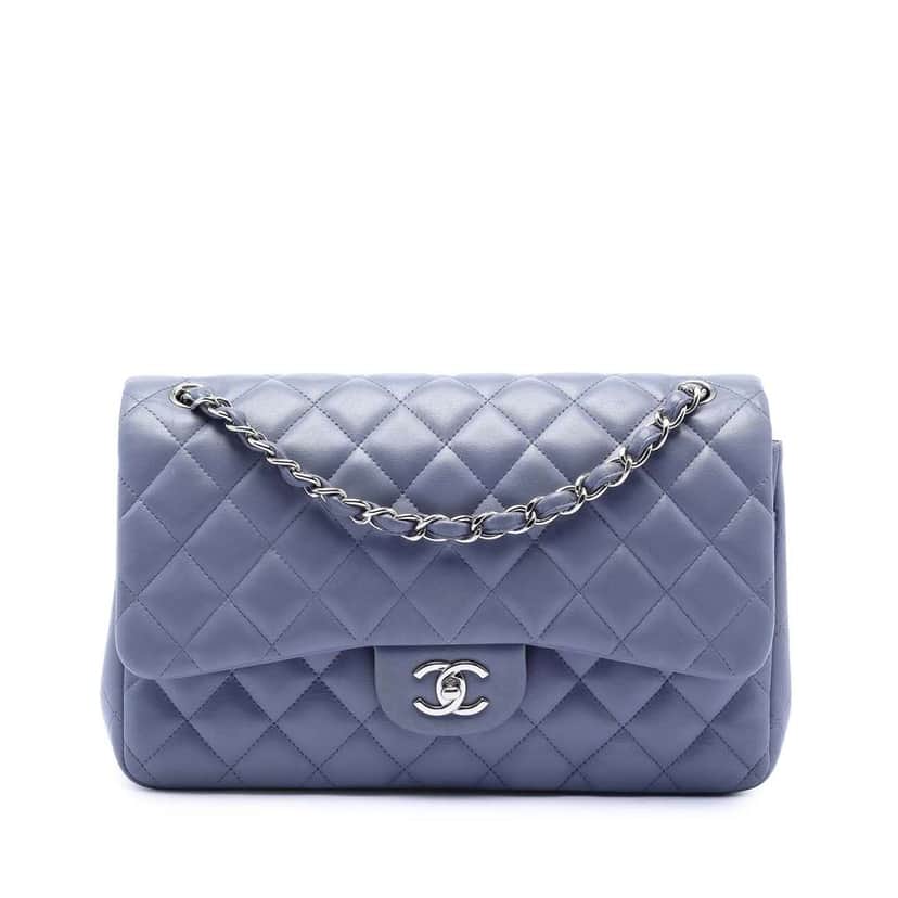 Chanel Jumbo Classic Lambskin Double Flap Purple Leather Very good condition - Front View
