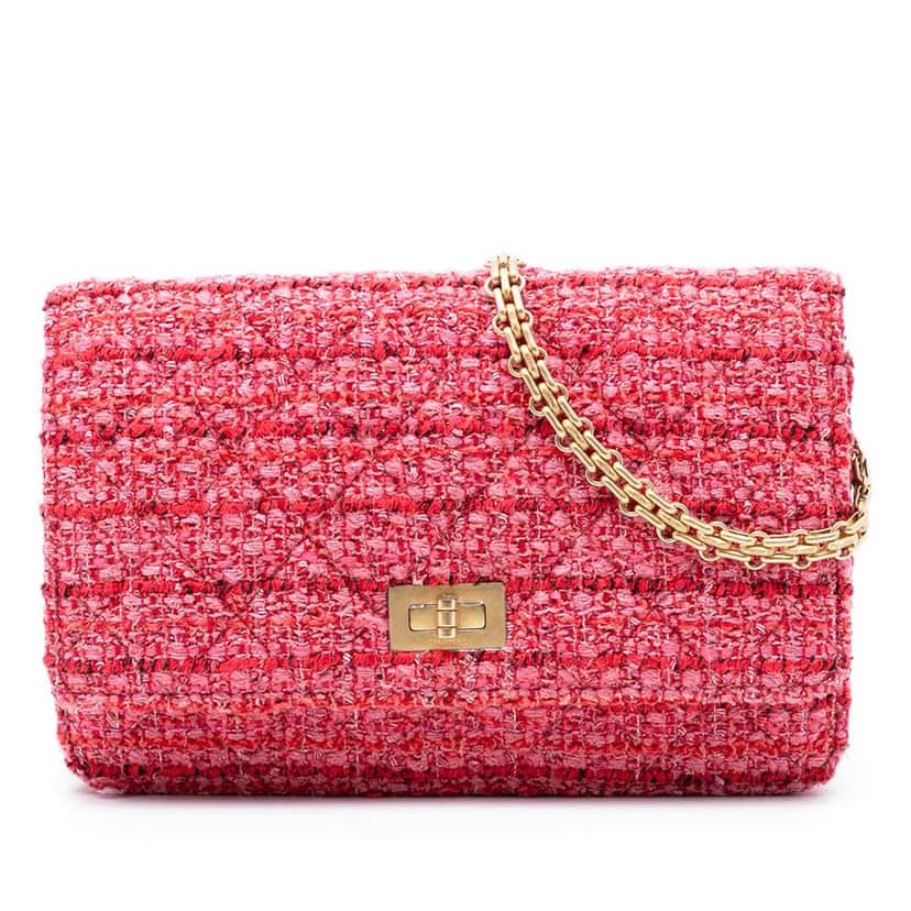 Chanel Quilted Tweed Reissue 2.55 Wallet On Chain Pink Tweed Good condition - Front View