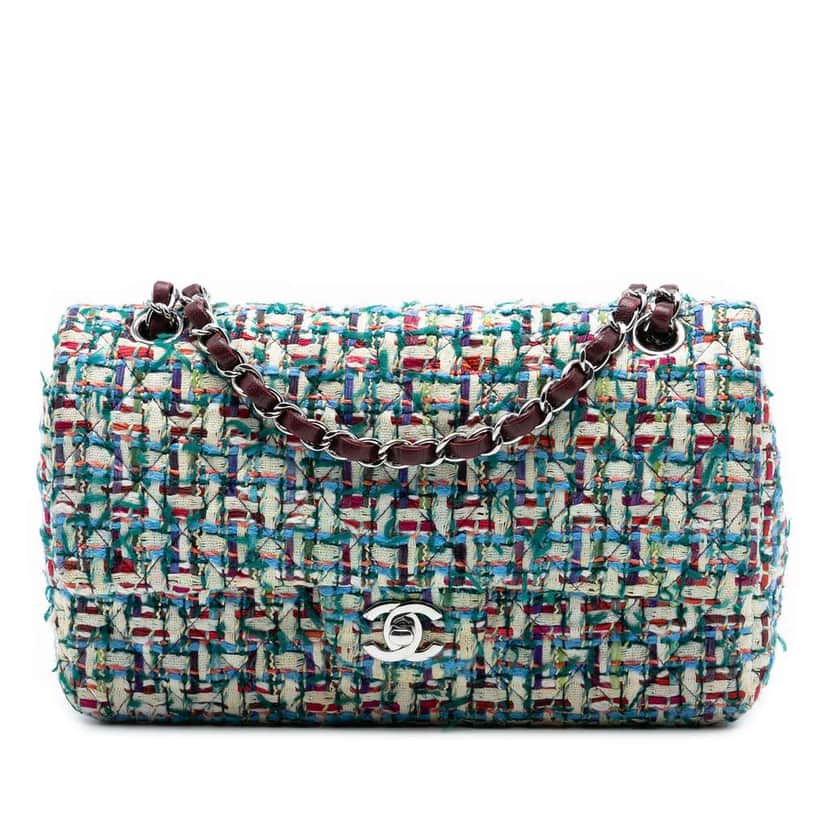 Chanel Medium Classic Tweed Double Flap MultiColor Tweed Good condition - Front View