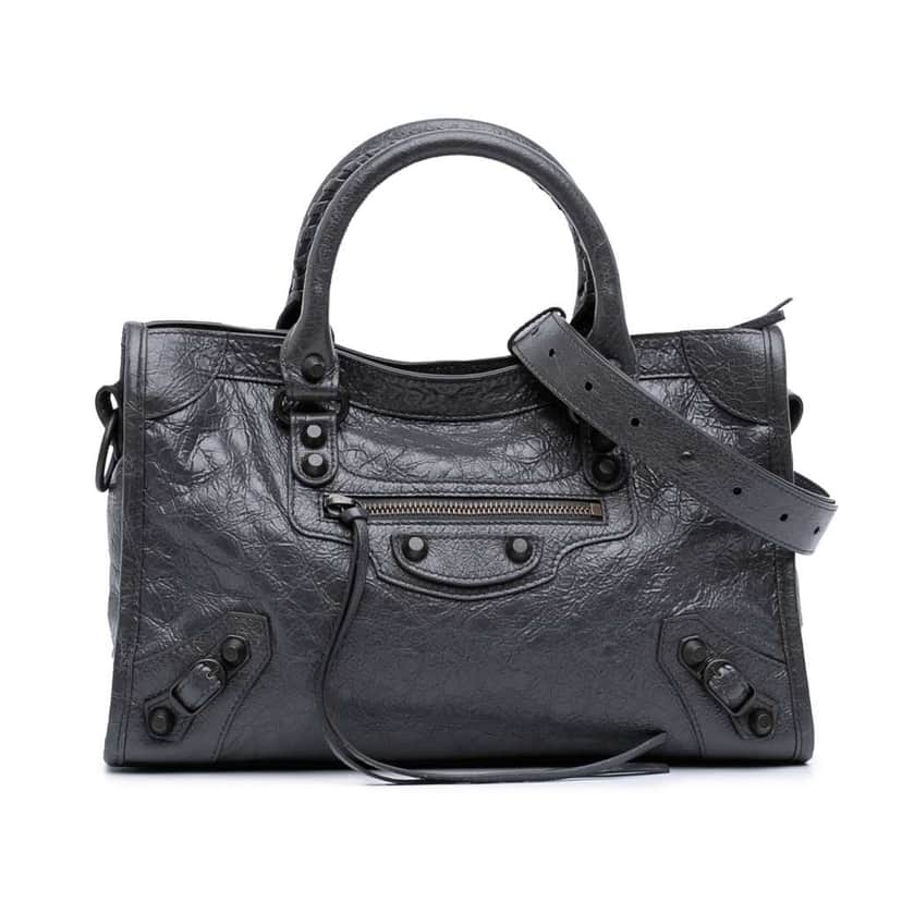 Balenciaga Small Lambskin Motocross Classic City Satchel Grey Leather Good condition - Front View
