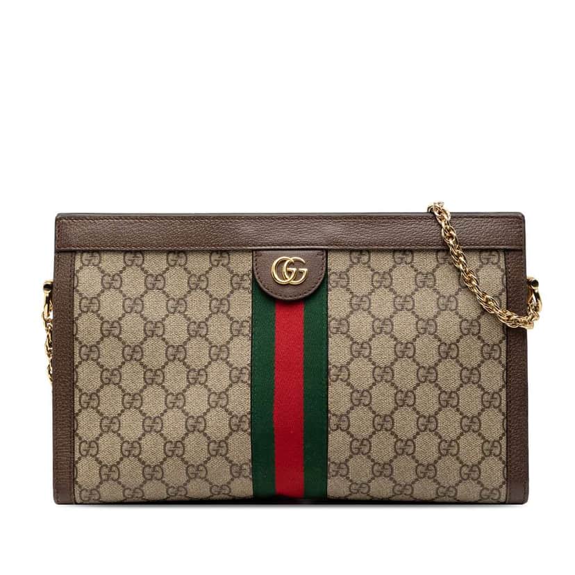 Gucci Medium GG Supreme Web Ophidia Chain Shoulder Bag Brown Canvas Very good condition - Front View