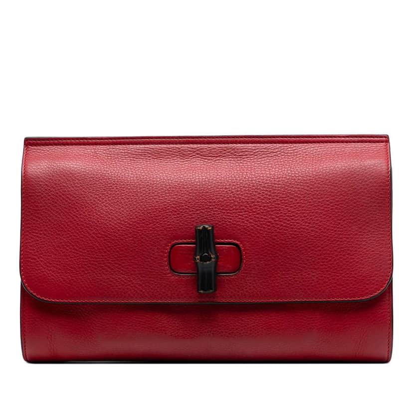 Gucci Leather Bamboo Daily Clutch Red Leather Good condition - Front View