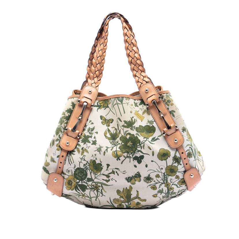 Gucci Medium Canvas Floral Pelham Shoulder Bag White Velvet Good condition - Front View