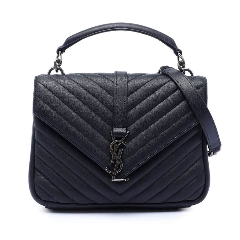 Saint Laurent Medium Chevron Sheepskin Monogram College Satchel Black Leather Good condition - Front View
