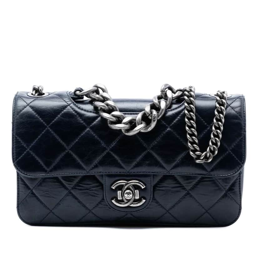 Chanel Medium Quilted Glazed Calfskin Perfect Edge Flap Blue Leather Good condition - Front View