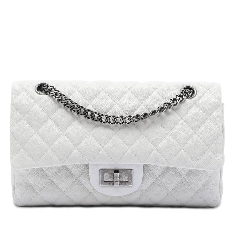 Chanel Quilted Caviar Reissue 2.55 Double Flap 225 White Leather Good condition - Front View