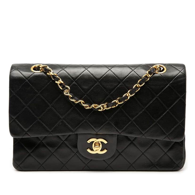 Chanel Medium Classic Lambskin Double Flap Black Leather Good condition - Front View