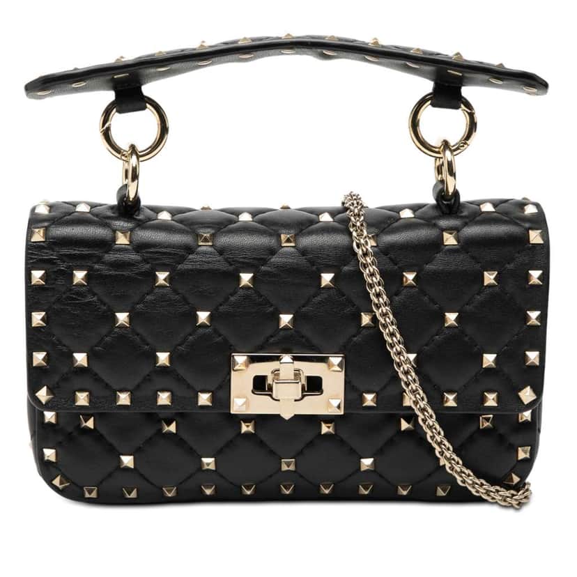 Valentino Small Nappa Rockstud Spike Satchel Black Leather Good condition - Front View