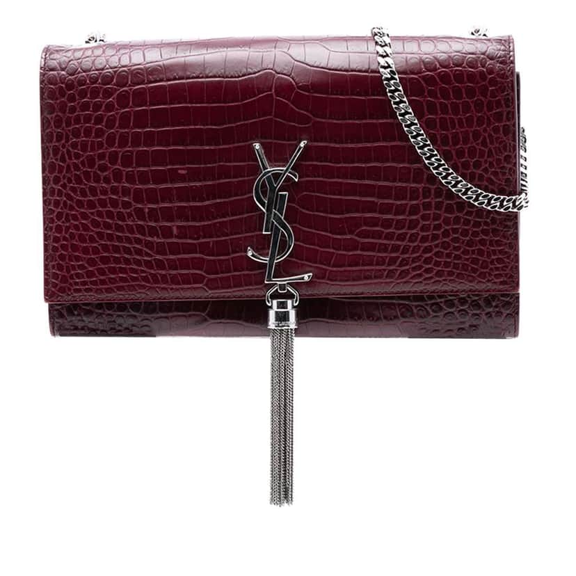 Saint Laurent Medium Croc Embossed Leather Monogram Kate Tassel Crossbody Red Leather Very good condition - Front View