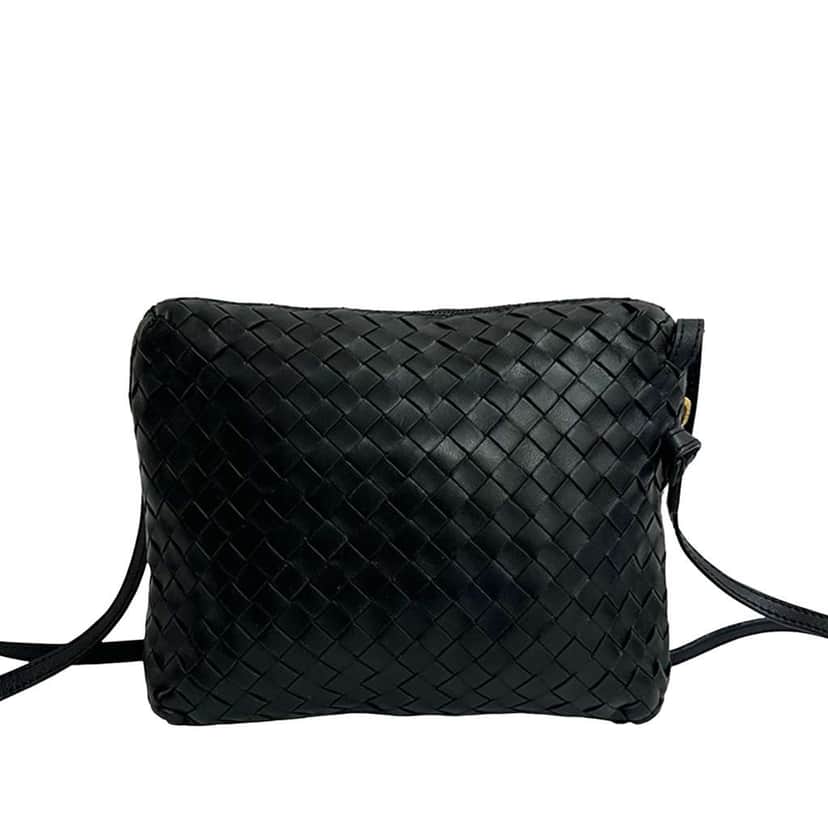 Bottega Veneta Mini Nappa Intrecciato Crossbody Black Leather Good condition - Front View