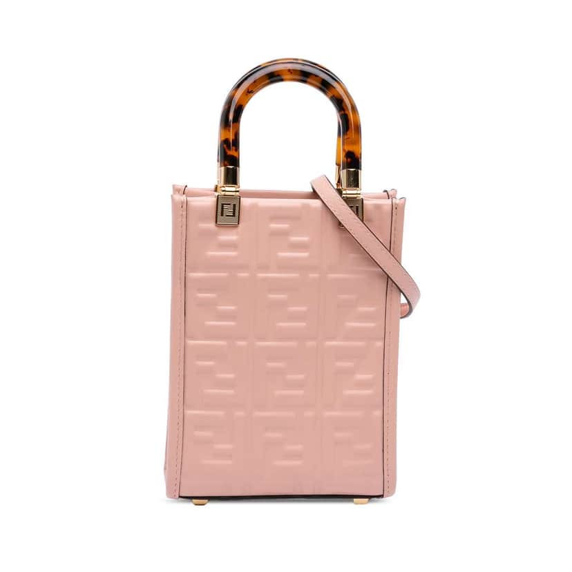 Fendi Mini Zucca Embossed Leather Sunshine Shopper Tote Pink Leather Very good condition - Front View