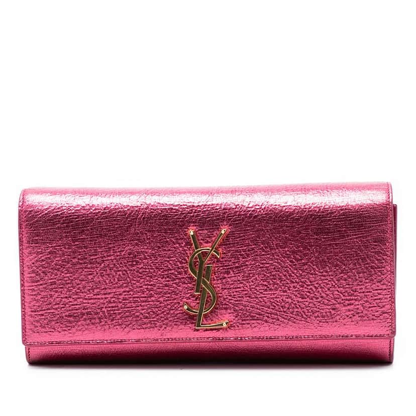 Saint Laurent Metallic Calfskin Cassandre Clutch Pink Leather Good condition - Front View