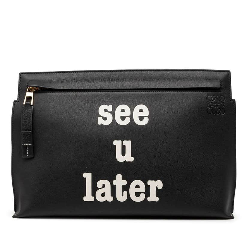 Loewe Calfskin Anagram See U Later T Pouch Black Leather Very good condition - Front View
