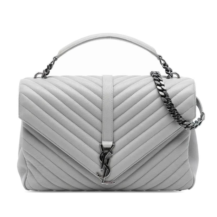 Saint Laurent Large Chevron Sheepskin Monogram College Satchel Grey Leather Good condition - Front View