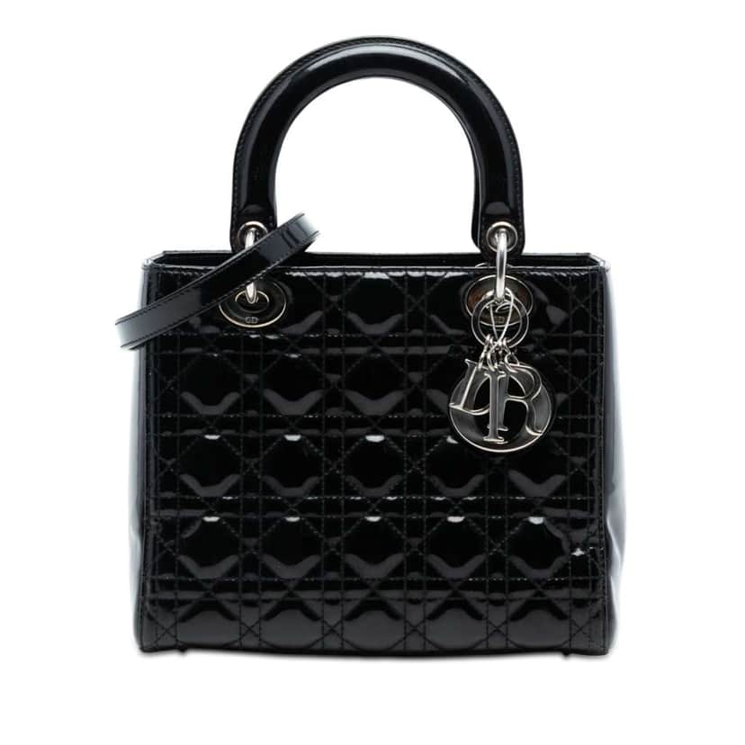 Dior Medium Patent Cannage Lady Dior Black Leather Very good condition - Front View