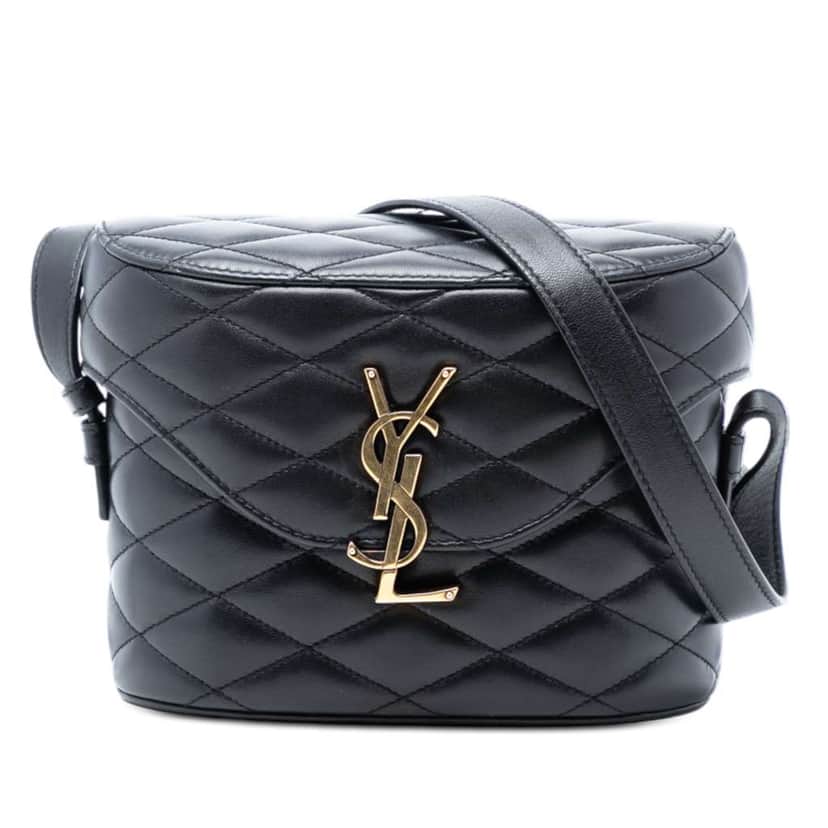 Saint Laurent Quilted Lambskin Monogram June Box Bag Black Leather Good condition - Front View