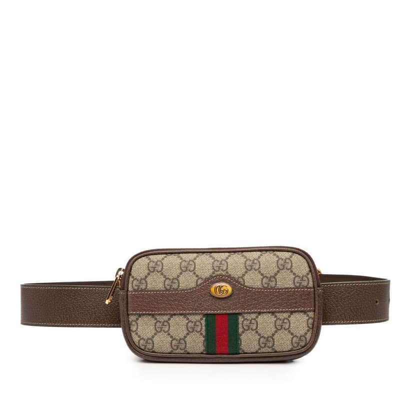Gucci Small GG Supreme Web Ophidia Belt Bag Brown Canvas Very good condition - Front View