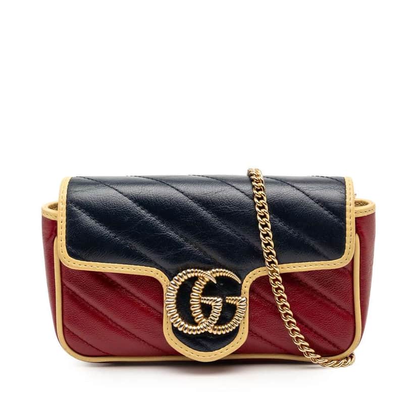 Gucci Super Mini GG Marmont Tricolor Matelasse Leather Torchon Flap Crossbody Red Leather Good condition - Front View