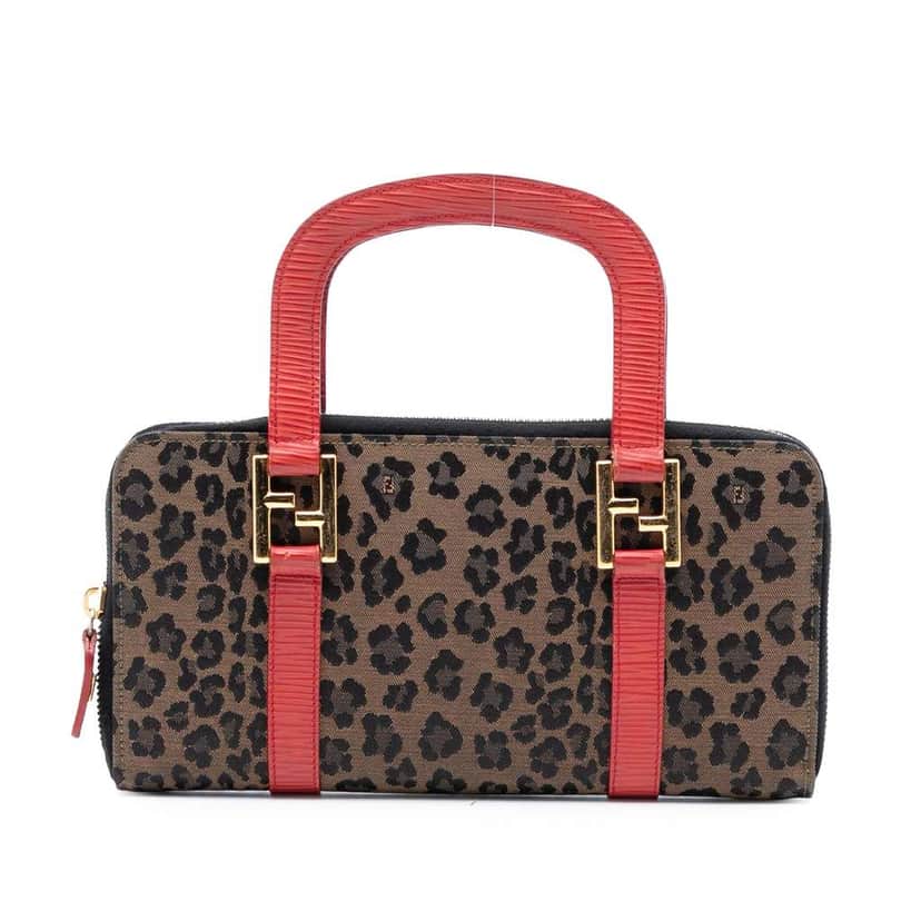 Fendi Leopard Printed Canvas Handbag Brown Canvas Good condition - Front View