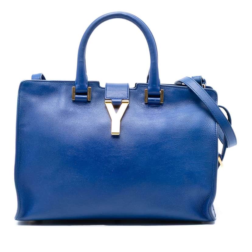 Saint Laurent Small Calfskin Cabas Chyc Satchel Blue Leather Very good condition - Front View