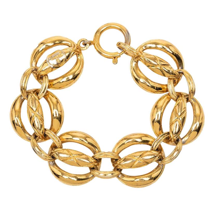 Chanel Gold Plated Quilted Chain Link Bracelet Gold Metal Good condition - Front View