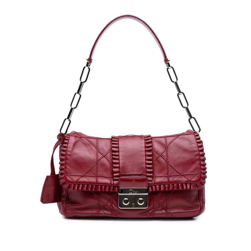 Dior Lambskin Cannage New Lock Ruffle Flap Red Leather Good condition - Front View
