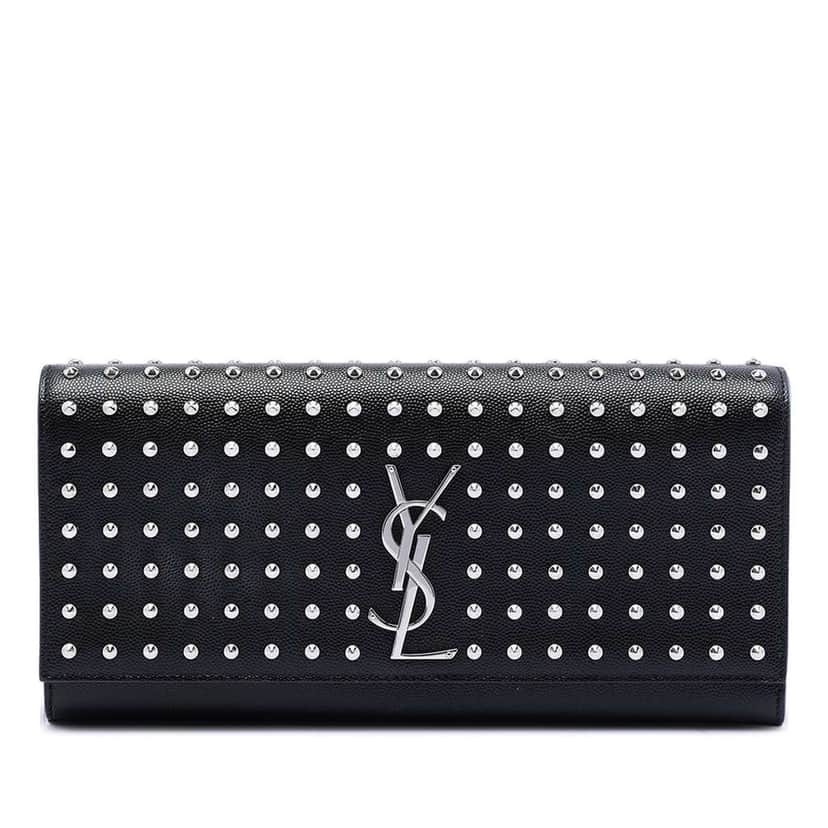 Saint Laurent Grain De Poudre Classic Monogram Studded Clutch Black Leather Good condition - Front View