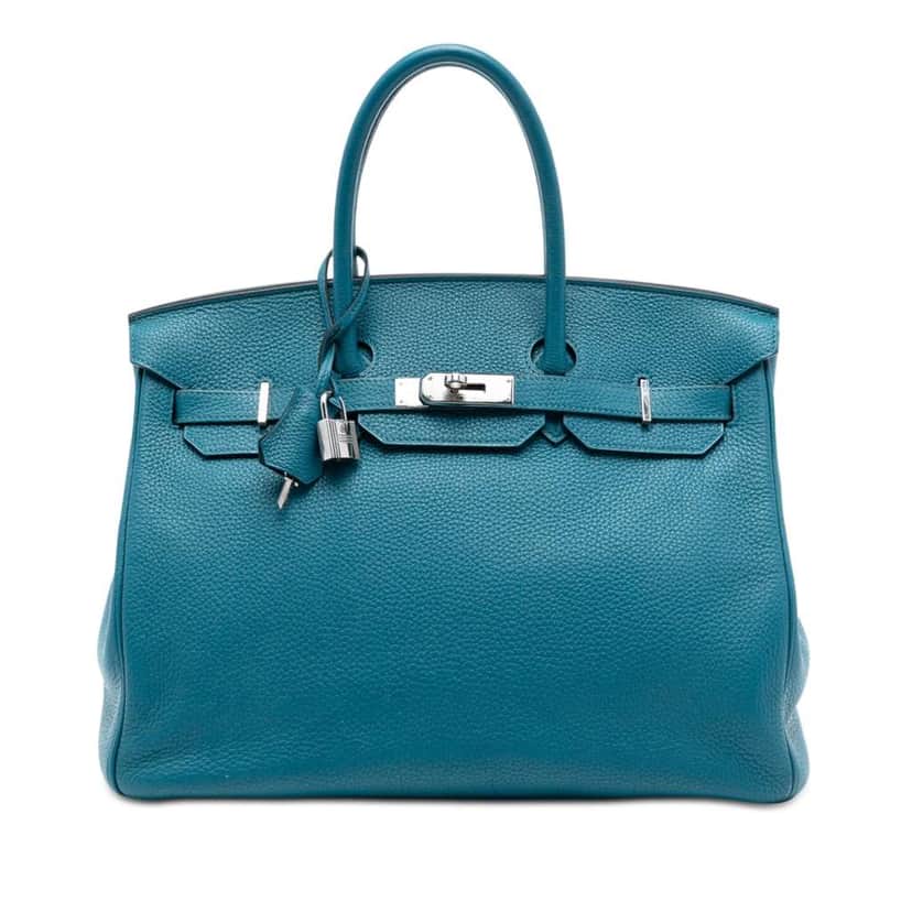 Hermès Clemence Birkin Retourne 35 Blue Leather Very good condition - Front View