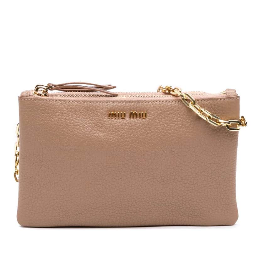 Miu Miu Goatskin Madras Crossbody Brown Leather Good condition - Front View