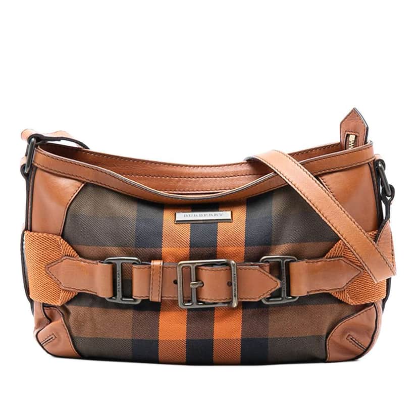 Burberry Mega Check Canvas and Leather Belted Crossbody Brown Canvas Good condition - Front View