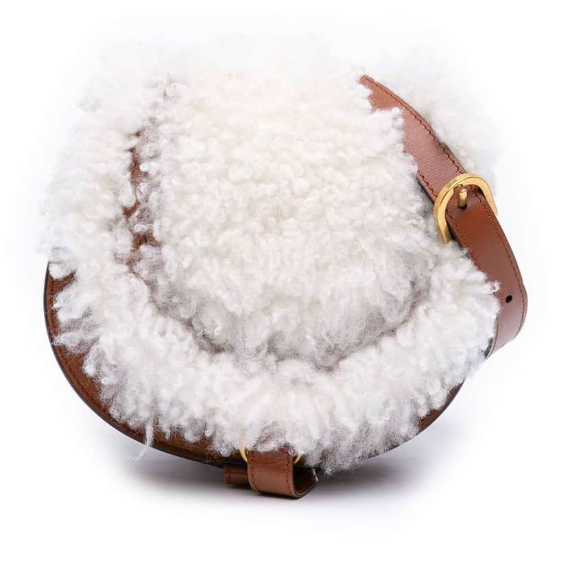 Chloé Mini Shearling and Calfskin Marcie Saddle Crossbody Brown Good condition - Front View