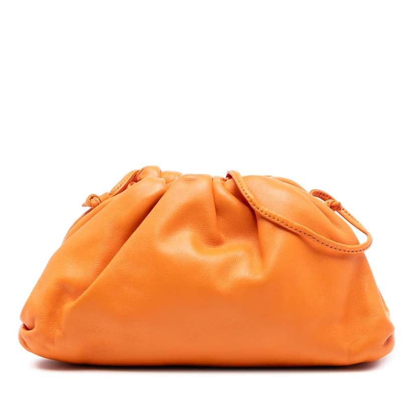 Bottega Veneta Lambskin The Mini Pouch Crossbody Orange Leather Very good condition - Front View