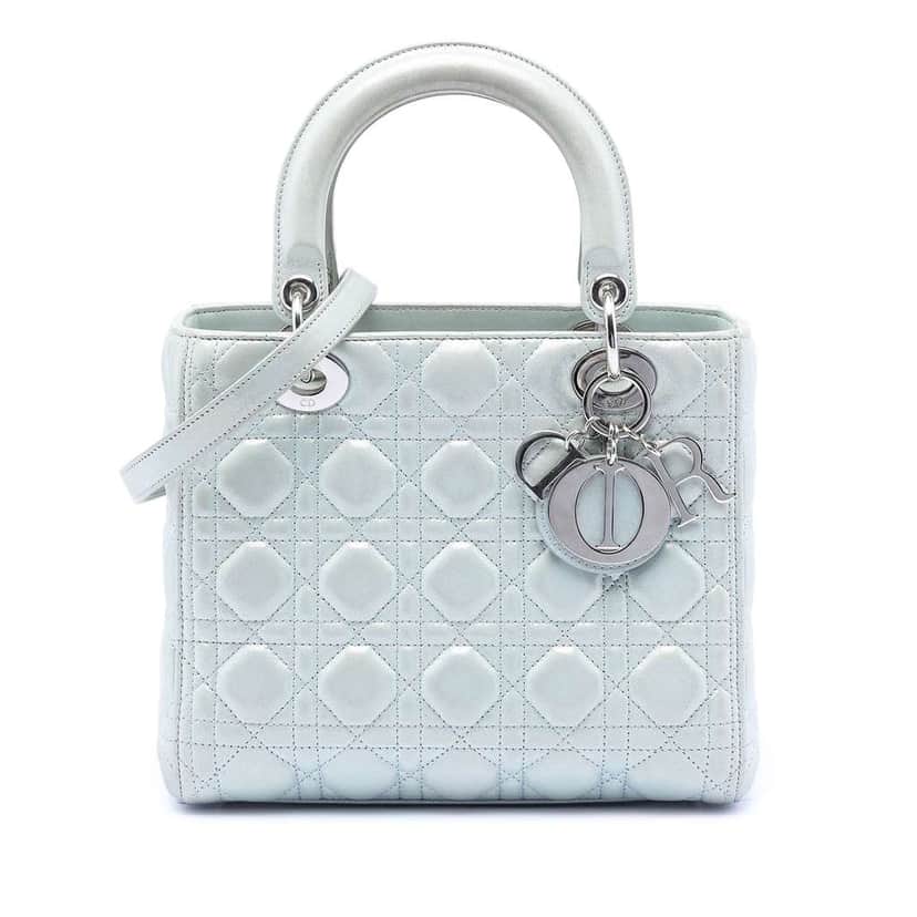 Dior Medium Iridescent Lambskin Cannage Lady Dior Blue Leather Good condition - Front View