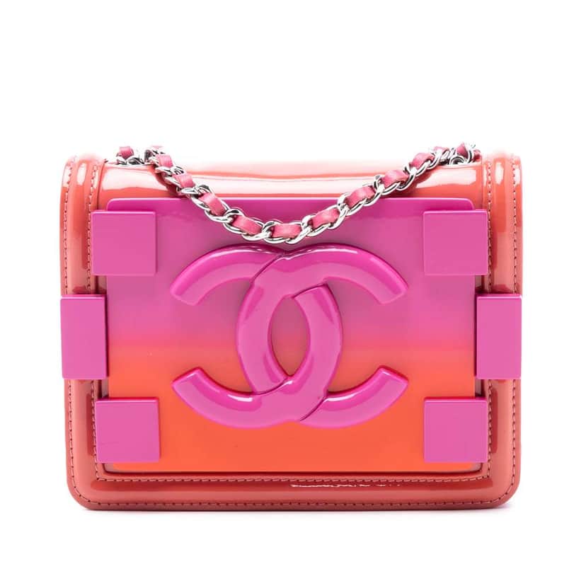 Chanel Mini Ombre Acrylic and Patent Boy Brick Flap Pink Leather Very good condition - Front View
