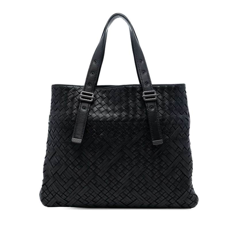 Bottega Veneta Nappa Intrecciato Belted Flat Tote Black Leather Good condition - Front View
