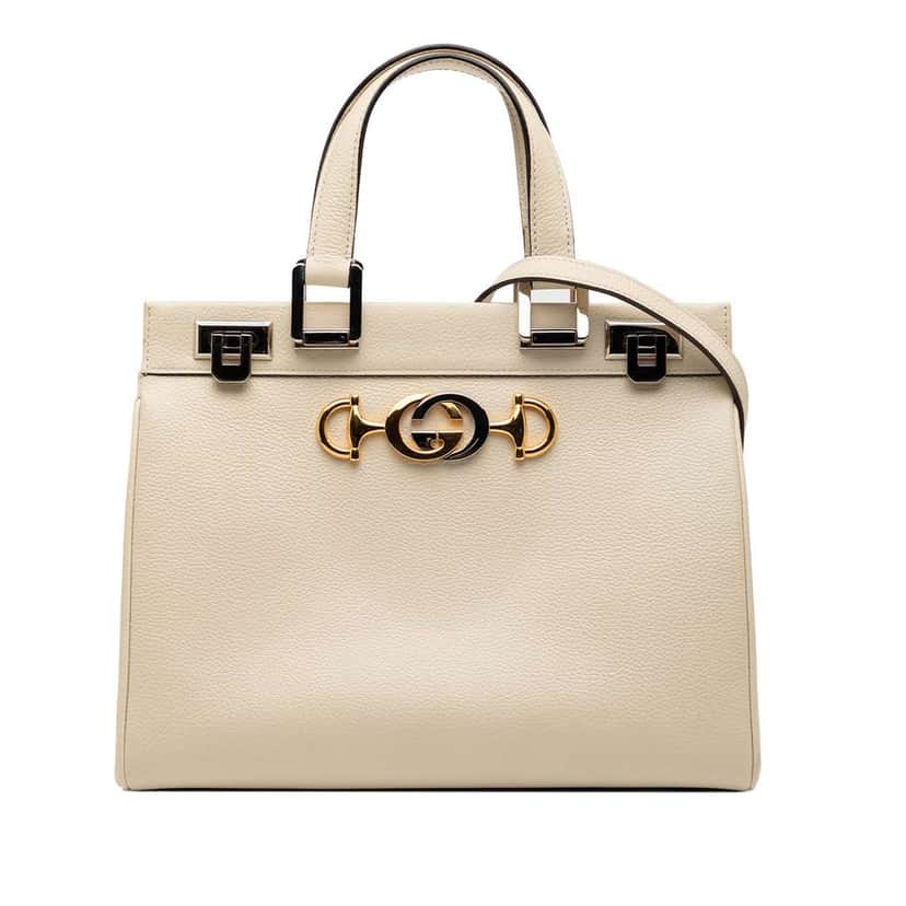 Gucci Small Grained Calfskin Zumi Top Handle Bag White Leather Very good condition - Front View