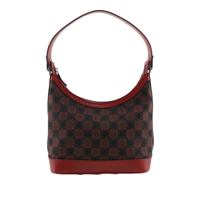 Salvatore Ferragamo Gancini Canvas Shoulder Bag Brown Canvas Very good condition - Front View