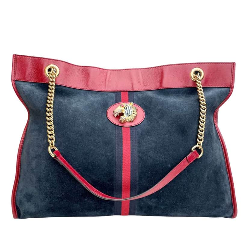 Gucci Large Web Suede Rajah Tote Blue Leather Very good condition - Front View
