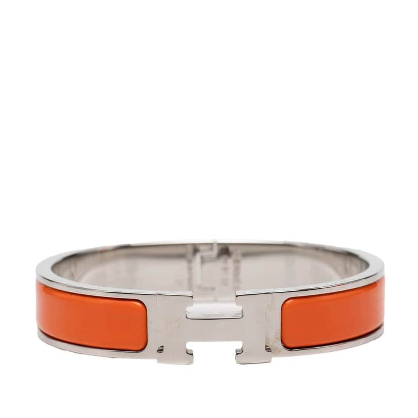 Hermès Narrow Enamel Clic H Bracelet PM Orange Good condition - Front View