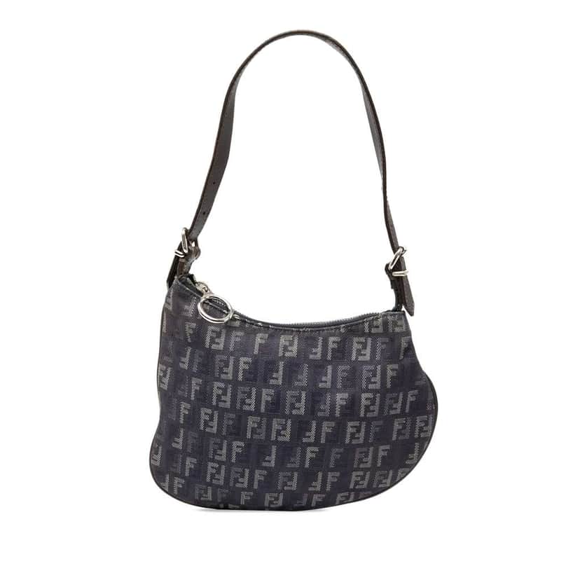 Fendi Zucchino Denim Oyster Shoulder Bag Blue Denim Good condition - Front View